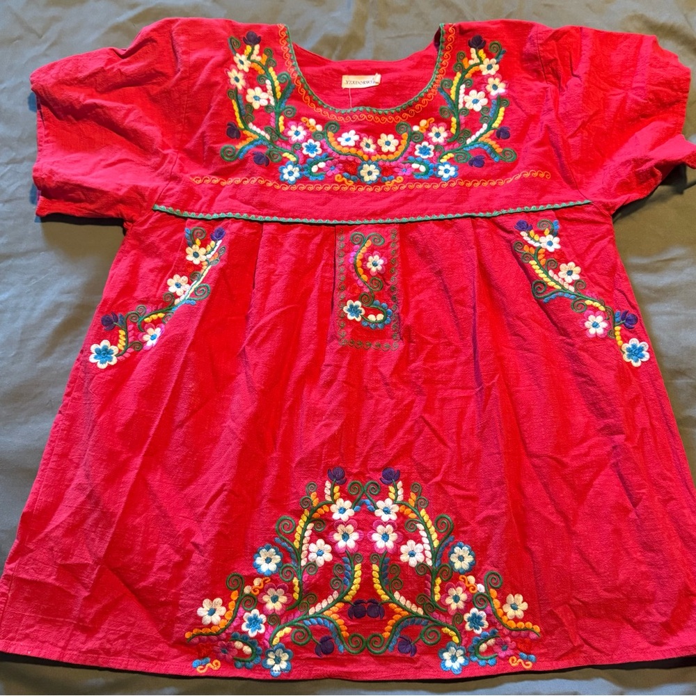 Fiesta Red Embroidered Boho Top